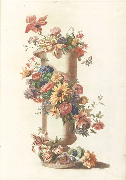 Cilindrische vaas met bloemenkrans, anoniem van Meesterlijcke Meesters