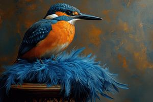 Eisvogel auf blauen Federn (im Stil von Henk Helmantel)