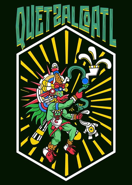 Quetzalcoatl mit Federkrone und Symbolen von Pixelbull Design