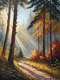 Zonovergoten pad door de dennen