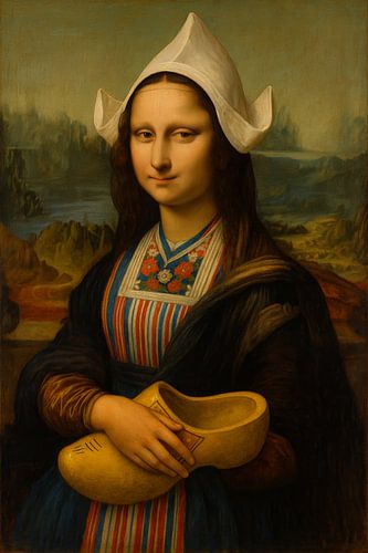 Mona Lisa im holländischen Kostüm mit Holzschuhen