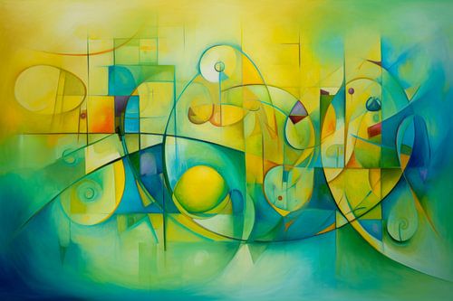 Geometric Shapes in Green - Cheerful Abstract Painting