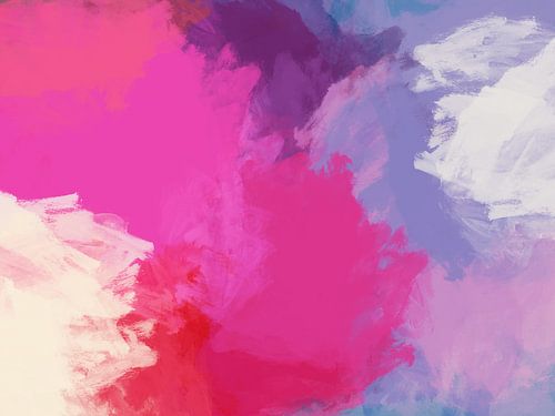 Kleurrijk abstract schilderij in roze, lila, wit en rood van Abstract Minimalist Art