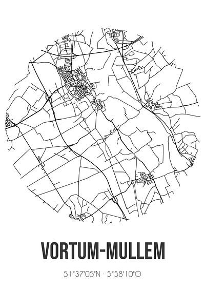 Vortum-Mullem (North Brabant) | Map | Black and White by Prints of Place