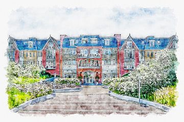 Grand Hotel Ter Duin in Burgh-Haamstede (Aquarell) von Art by Jeronimo