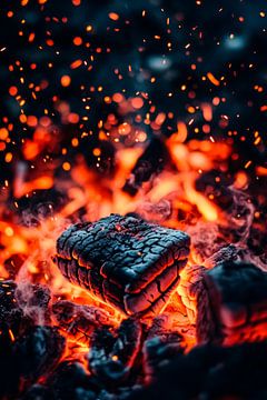 Charbons ardents avec étincelles - Magie du feu sur Poster Art Shop