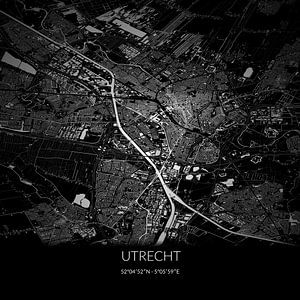 Zwart-witte landkaart van Utrecht, Utrecht. van Rezona