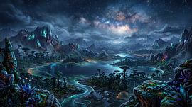 Eine ätherische, biolumineszente Nachtlandschaft von Markus Gann