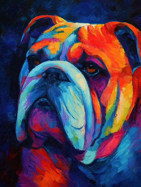 Kleurrijke Bulldog van Abstract Schilderij