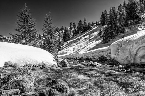 Een kabbelend bergriviertje in Oostenrijk van Jim De Sitter