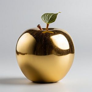 Goldener Apfel mit grünen Blättern von Dunto Venaar