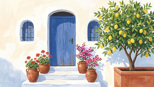 Sonnenverwöhnte Villa mit mediterran-blauer Tür