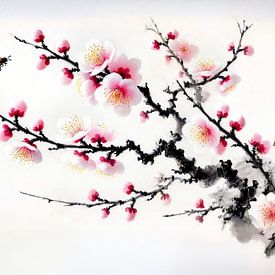 Cherry Blossoms in asian ink painting by ArtMomente