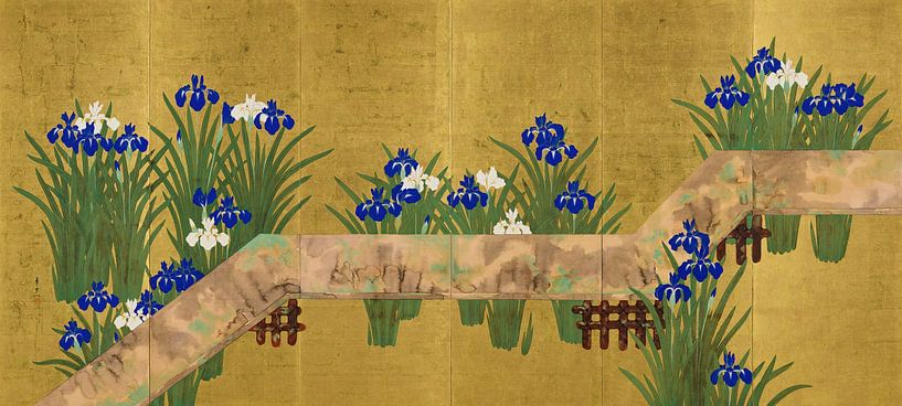 Brücke über den Iris-Teich, Suzuki Kiitsu von Meisterhafte Meister