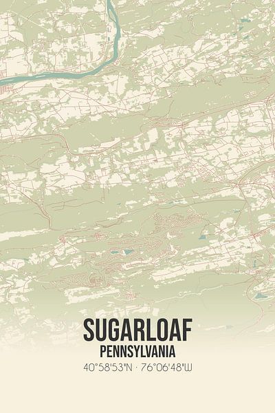Carte ancienne de Sugarloaf (Pennsylvanie), USA. par Affiches de lieux