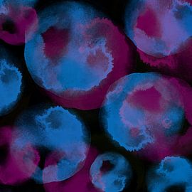 Neon art. Watercolor organic shapes in black, cobalt blue, purple by Dina Dankers