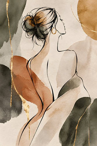 Vrouw aquarel met goud