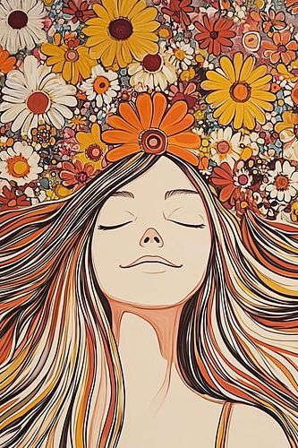 Frau mit Blumenkranz von Zen und Mehr