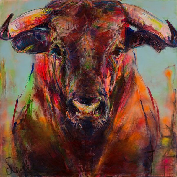 Peinture d'un portrait de taureau par Liesbeth Serlie