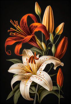 Zusammensetzung der Lilie auf Basis von Weiß und Tiger. von Harry Stok