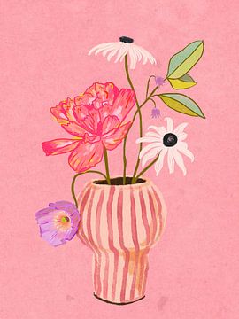Bloemen in gestreepte vaas van Raissa Oltmanns