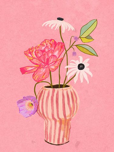 Blumen in gestreifter Vase