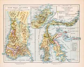 Vintage kaart Celebes (Sulawesi) van Studio Wunderkammer