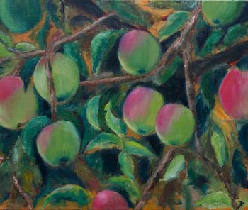Complementary apples on the tree. 50x60cm
