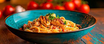 Creative pasta with chicken and tomatoes by Poster Art Shop