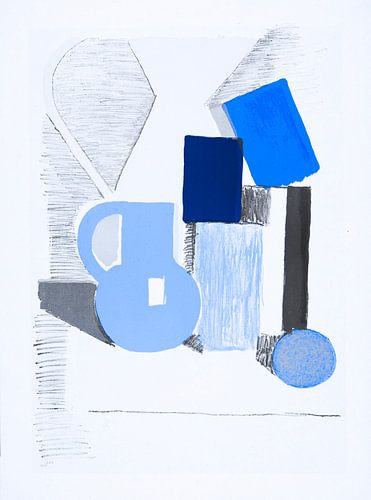 Blauw stilleven met vaas