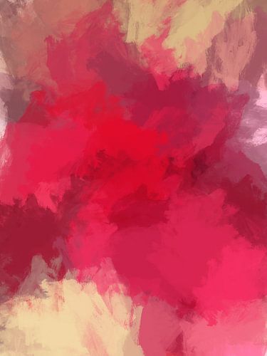 Kleurrijk abstract schilderij in rood, neonroze, lila en wit