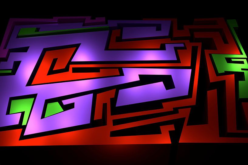 Tha Maze 3-1 von Pat Bloom - Moderne 3D, abstracte kubistische en futurisme kunst