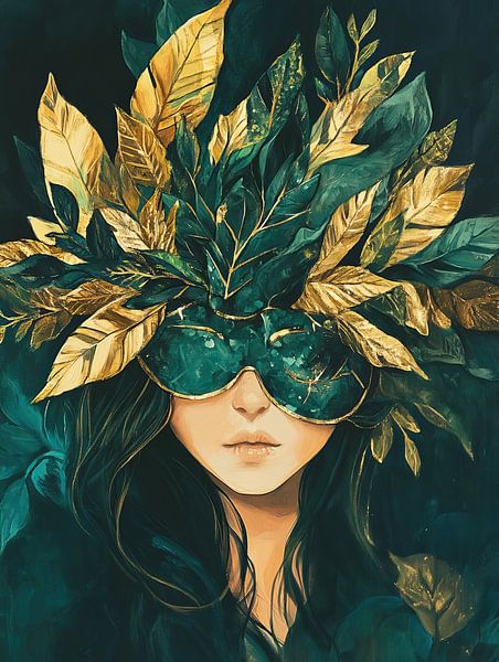 Groene Gouden Blad Vrouw van Bloemen Studio