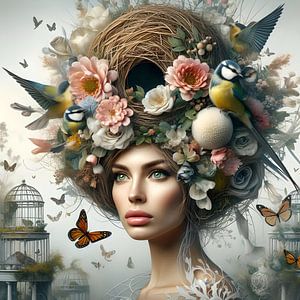 Vrouw met een vogelnest