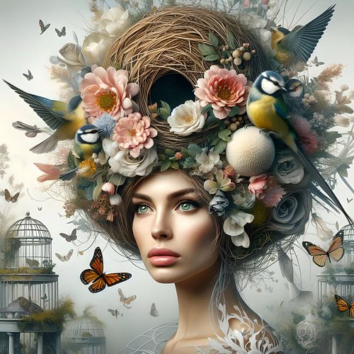 Vrouw met een vogelnest
