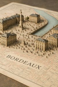 Bordeaux Place des Quinconces 3D Karte - Klassisches Frankreich Kunst