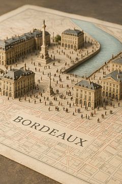 Bordeaux Place des Quinconces 3D Kaart - Klassiek Frankrijk Kunst