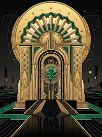 Art-Déco-Grafik: Himmlischer Tempel, Heilige Geometrie, Sternportal von The Deeper Way