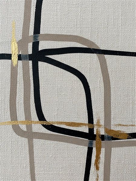 Minimalist abstract line art on linen: Light taupe, black and gold by Studio Pieternel