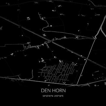 Zwart-witte landkaart van Den Horn, Groningen. van Rezona