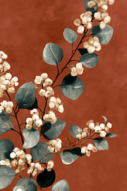 Feuilles vertes sur de la terre cuite chaude — composition 2 sur Vorm en Gloed
