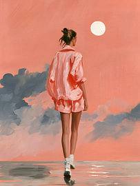 Editorial Gouache Moonlit Shore Walk by Mosaic Dialogue
