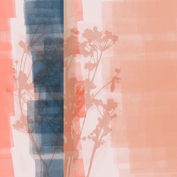 Moderne abstrakte botanische Kunst in Pastellfarben. Blau und helles Terra. von Dina Dankers
