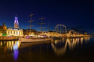Abend auf der Skyline der Stadt von Kampen in Overijssel, die Niederlande