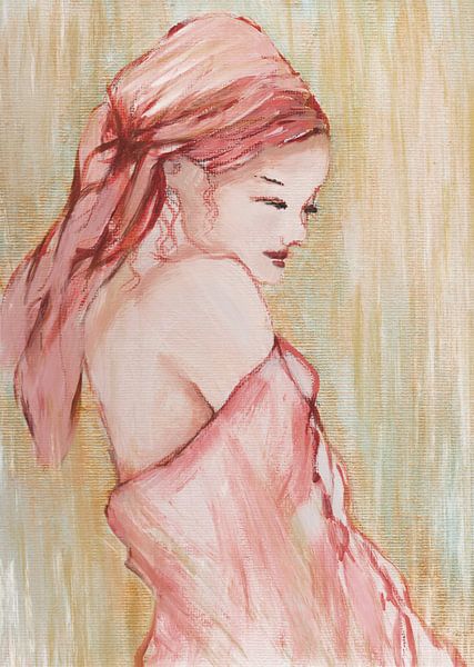 Peinture d'une femme portant un foulard par Krista Kitsz Art
