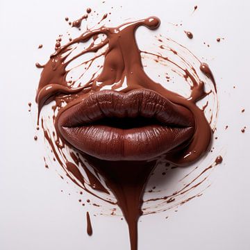 Vrouwelijke lippen of mond bedekt met chocolade van Art Bizarre