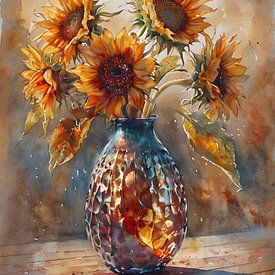 Aquarel stilleven van zonnebloemen van Ljupka Kareska