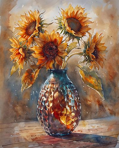 Aquarel stilleven van zonnebloemen