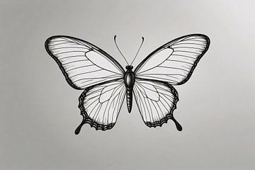 Minimalistische schwarz-weiße Schmetterlings-Linienkunst von De Muurdecoratie