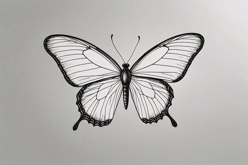 Minimalist black-and-white butterfly line art by Art & Soul Creations